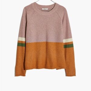 Madewell Striped Roll-Trim Waffle Pullover Sweater in Cotton-Merino Yarn